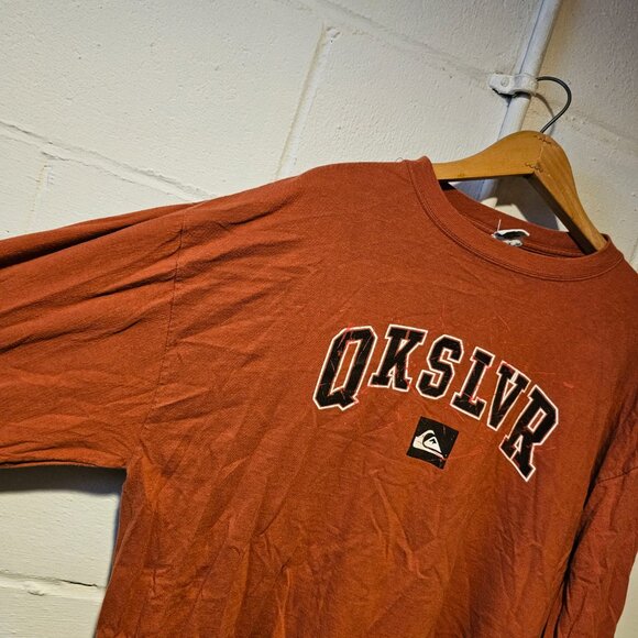 y2k Skater Emo Preppy Grunge Blokecore Qk Silver Orange Long Sleeve Logo Tshirt - Picture 2 of 8